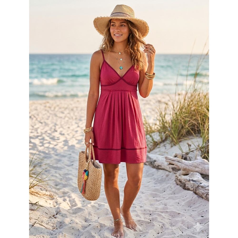 Y2K American Eagle Babydoll Mini Dress XL Raspberry Pink Boho Summer Preppy 2009